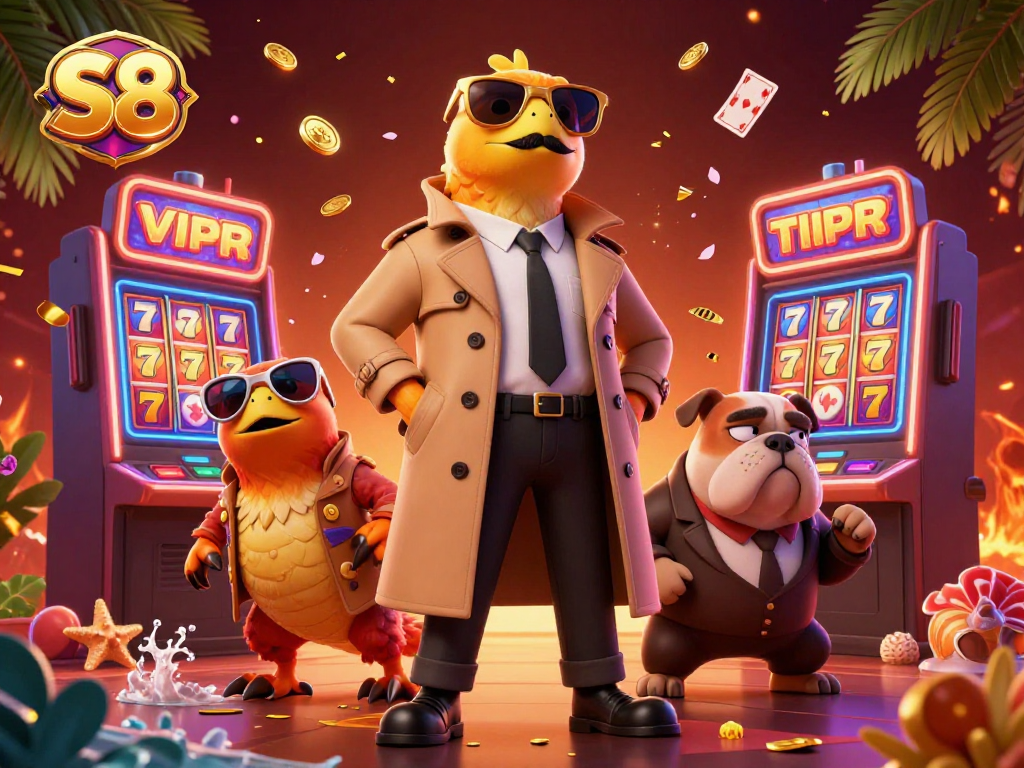 Experience thrilling gameplay at S8 with raptors amusingly disguised at a VIP casino entrance.