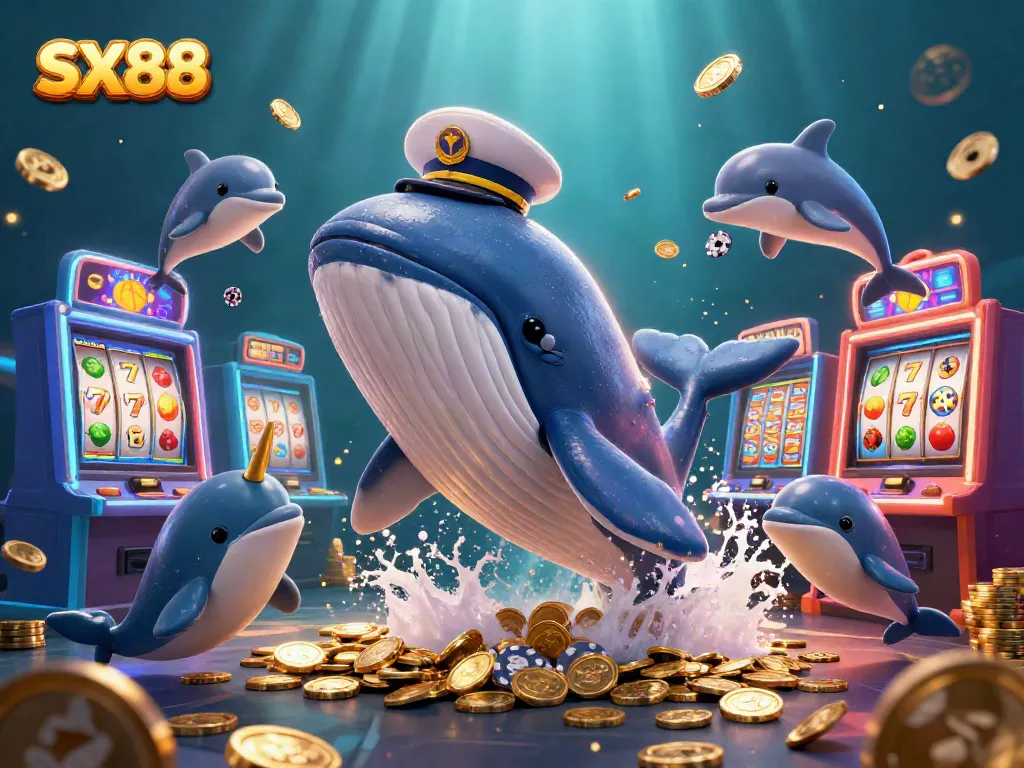 SX88 captivates players with a lively casino scene featuring a whale, narwhal, and dolphins surrounded by slot machines