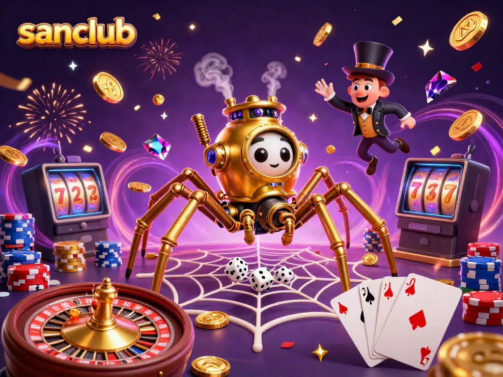 Experience thrilling gambling adventures with sanclub in this animated casino scene filled with excitement.