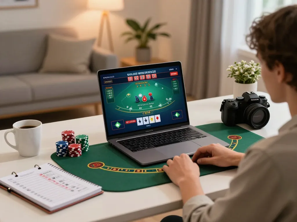 KJC player engaging strategically in an online blackjack game at home, highlighting responsible gaming.
