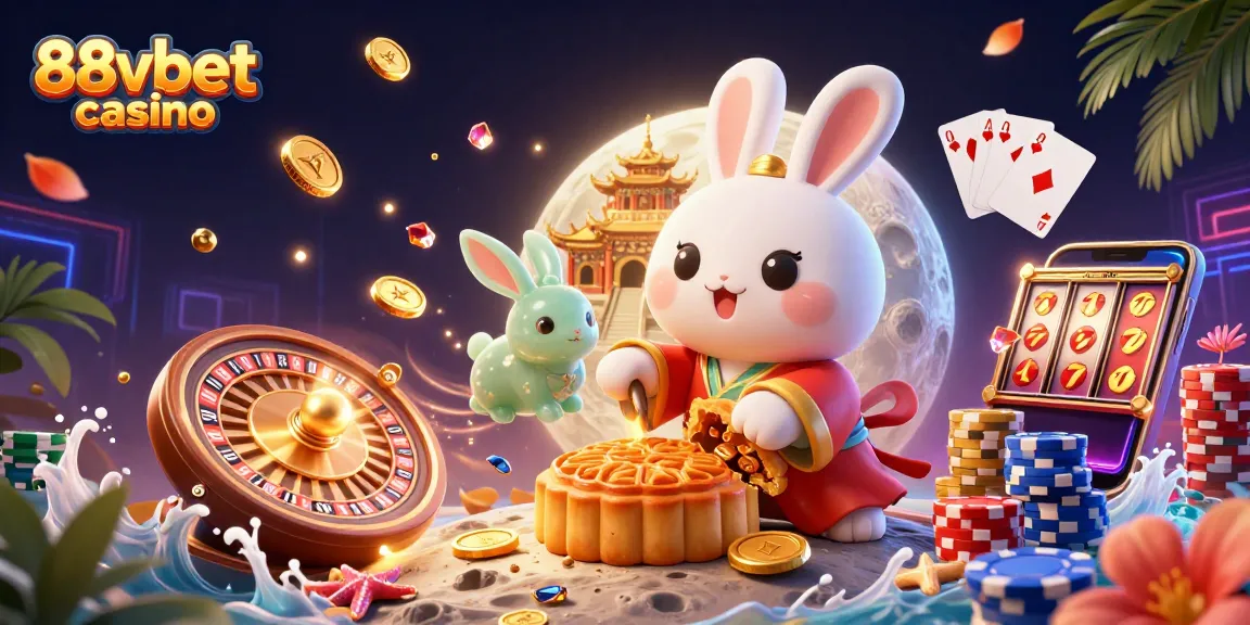 Experience the excitement of the 88vbet casino with this dynamic illustration featuring festive symbols and winning elements.