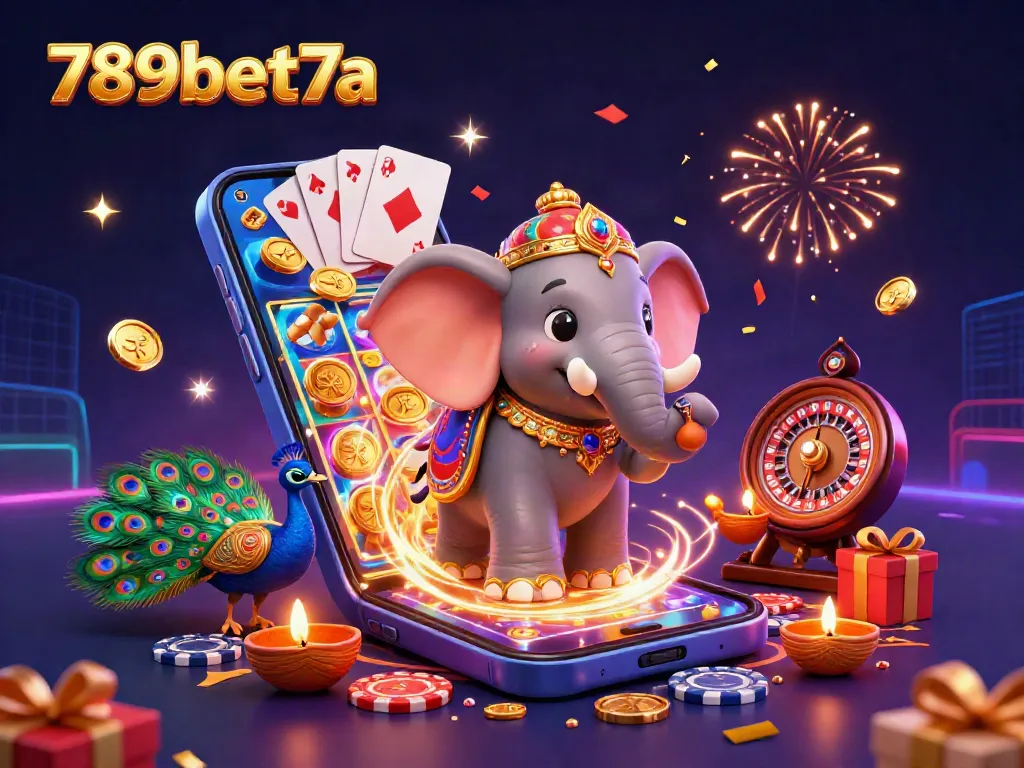 Engage in gaming adventures with 789bet7a in vibrant 3D casino fun featuring slots and celebratory elements.