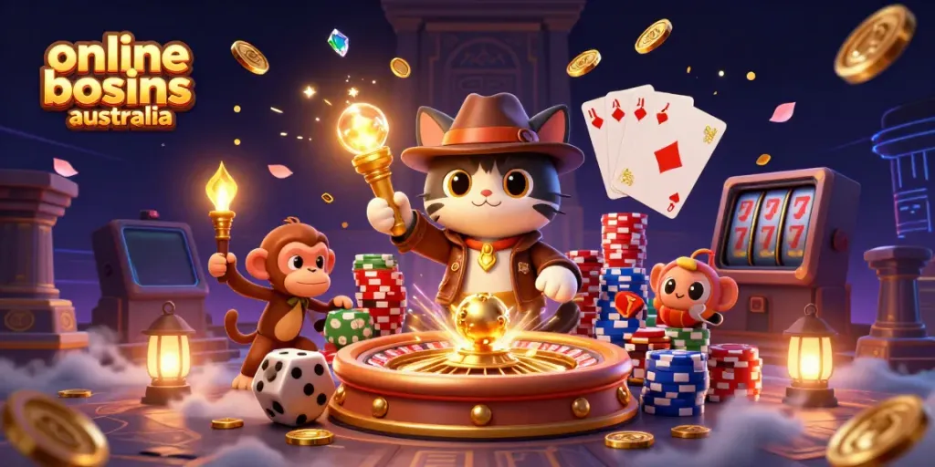 Engage in exciting online casino bonuses Australia with this stunning illustration featuring vibrant game elements.