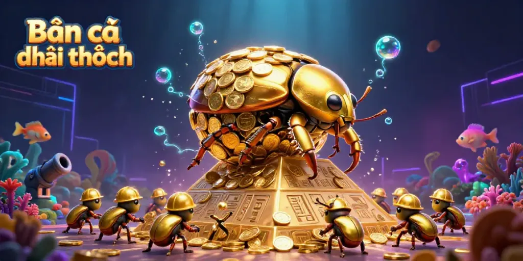 Engage in Bắn cá đổi thưởng with vibrant underwater visuals featuring colorful sea creatures and dynamic gameplay elements.