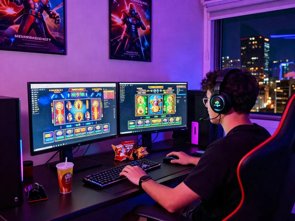 Exciting rokok88 slot gameplay scene with dynamic graphics and modern gaming setup.