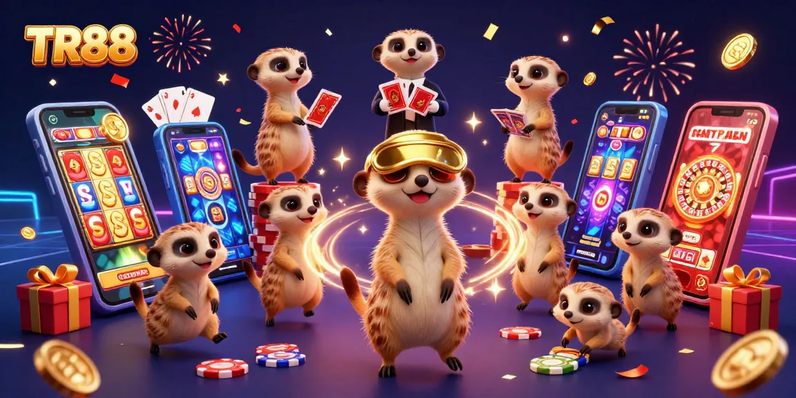 Experience the thrilling TR88 casino with meerkats engaging in a vibrant gaming adventure.
