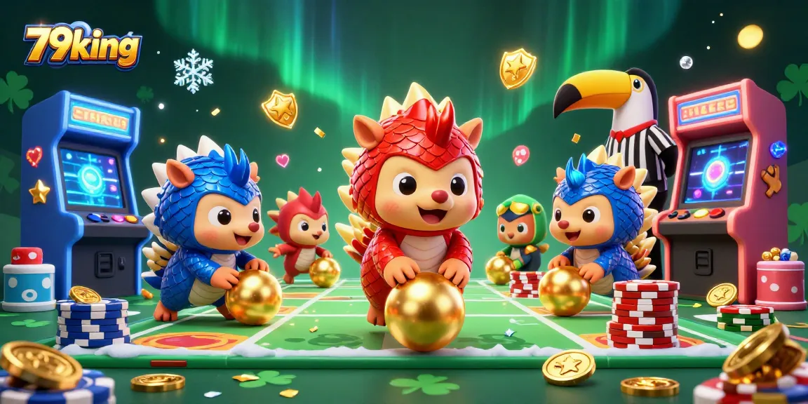 79king pangolins compete in a vibrant 3D casino scene, surrounded by colorful arcade elements and dynamic gaming action