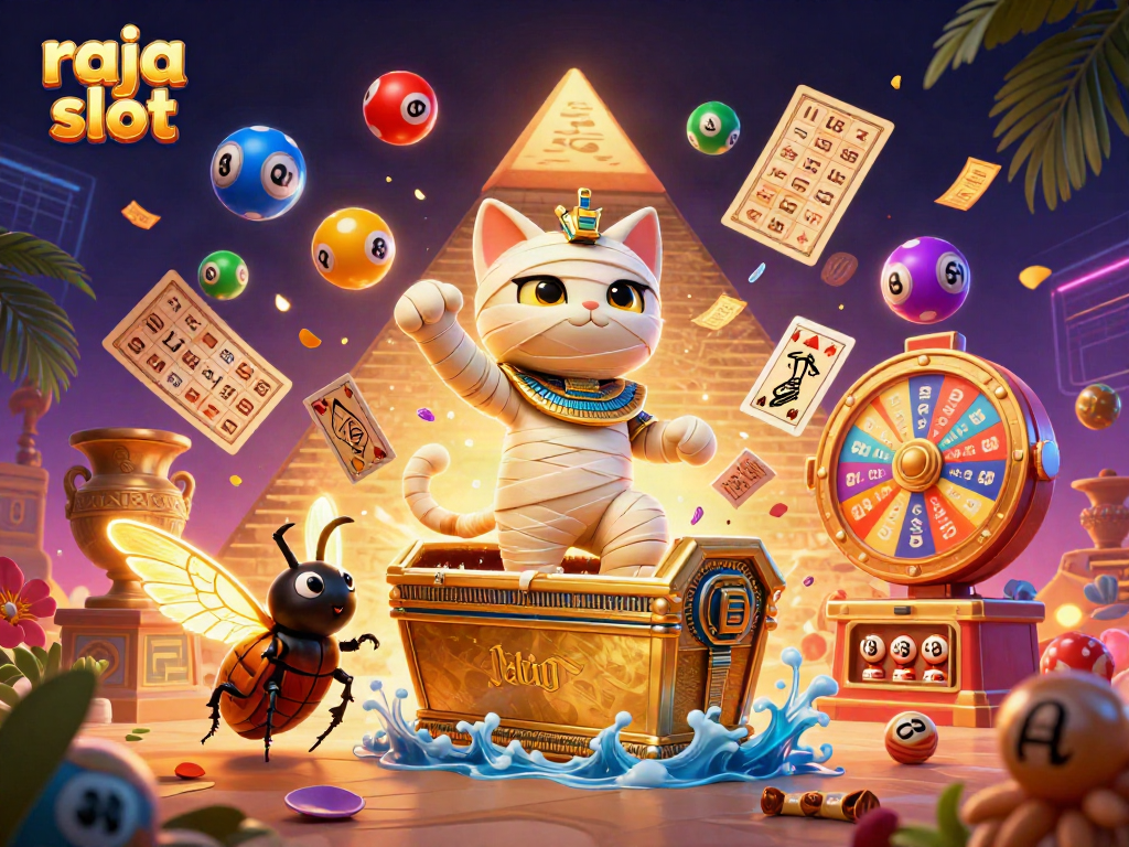 Experience the excitement of the raja slot game with vibrant symbols and dynamic casino elements.