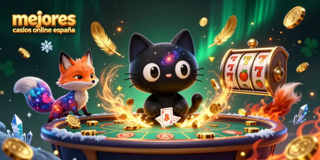 Mejores casinos online España, juego animado con gato cósmico y temática de tragamonedas.