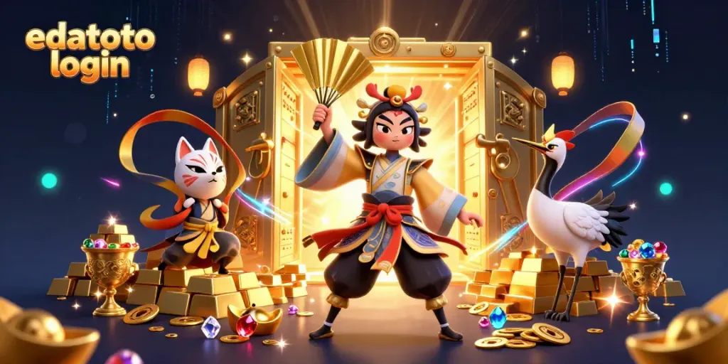 Experience the excitement of edatoto login through this vibrant, artistic casino scene brimming with treasures.