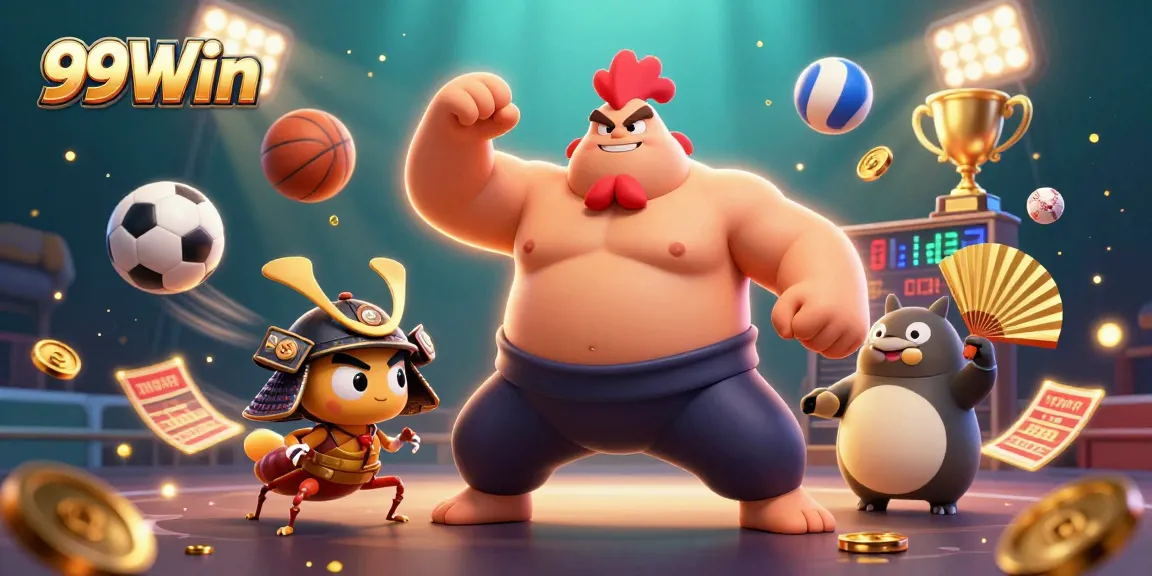 Experience the thrilling action of 99Win with heavyweight characters and vibrant casino elements.