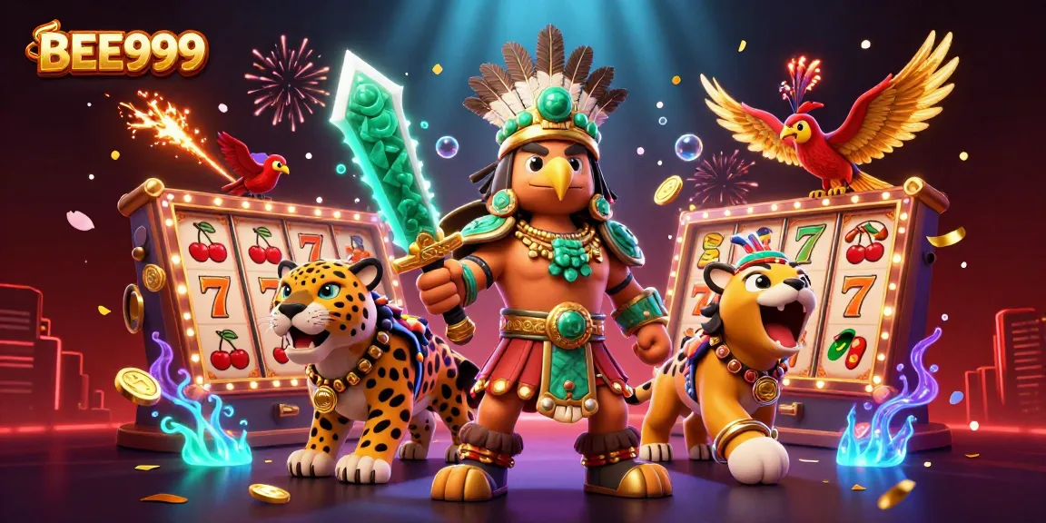 Experience thrilling gameplay at BEE999 with vibrant slot machines and engaging casino characters.