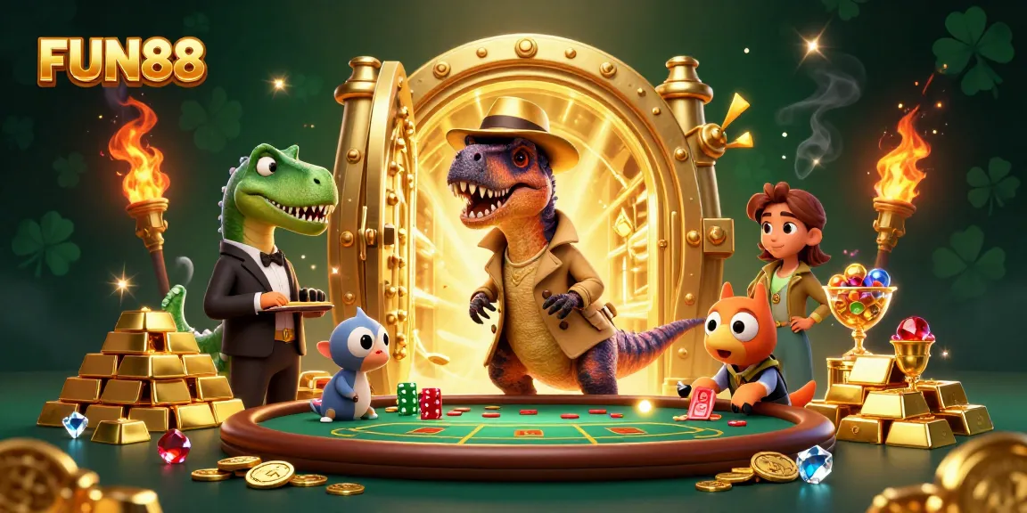 FUN88 brings a thrilling casino experience to life with dynamic characters and gold treasures.