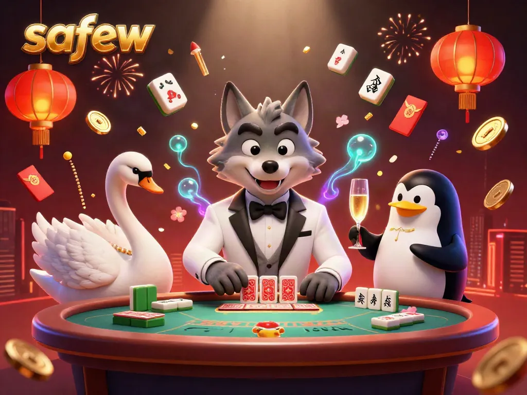 Experience secure gambling with safew in a vibrant baccarat scene featuring lively characters.