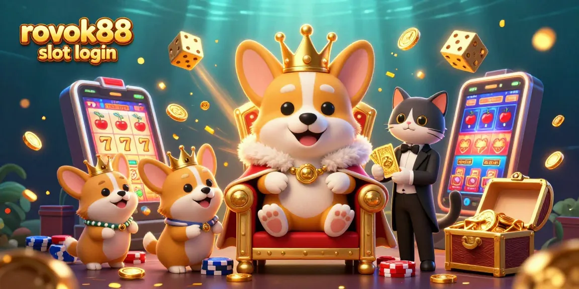 Experience thrilling gameplay with rokok88 slot login as a royal corgi commands a vibrant casino scene.