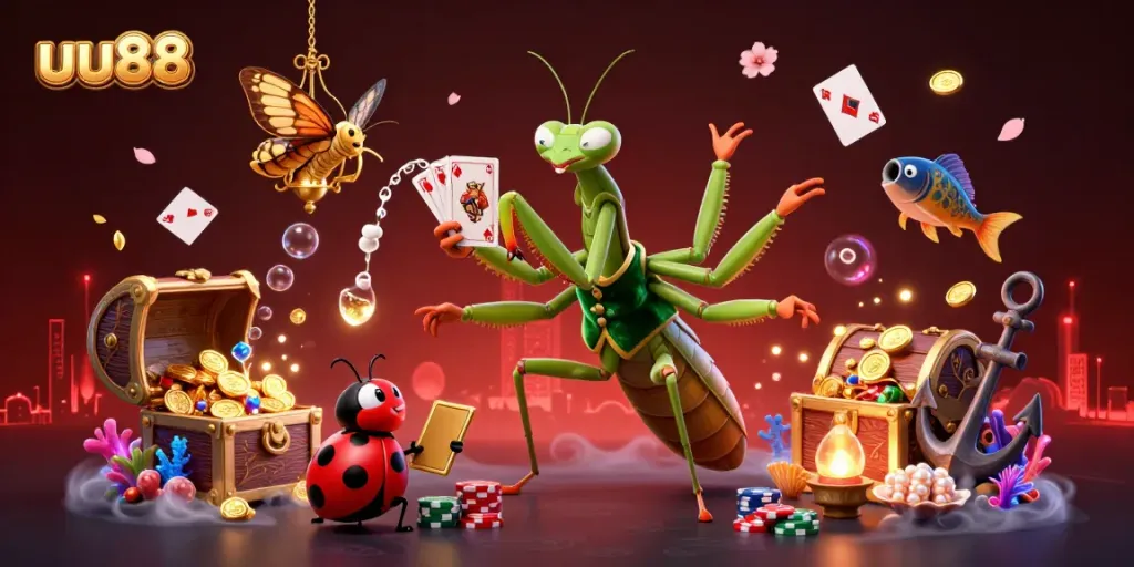 Experience thrilling gaming action at uu88 with colorful coins and engaging characters in a dynamic casino scene.