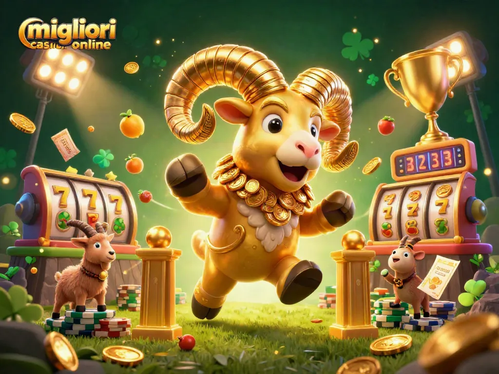 Scopri i migliori casino online mentre il ram dorato carica verso il traguardo tra simboli della fortuna.