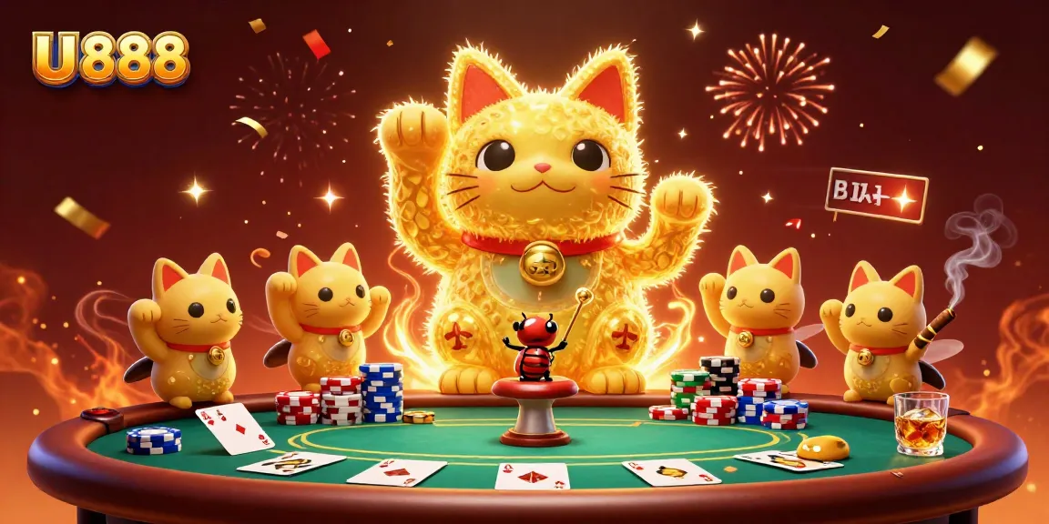 Experience the luck of U 888 with vibrant casino elements and golden fireflies