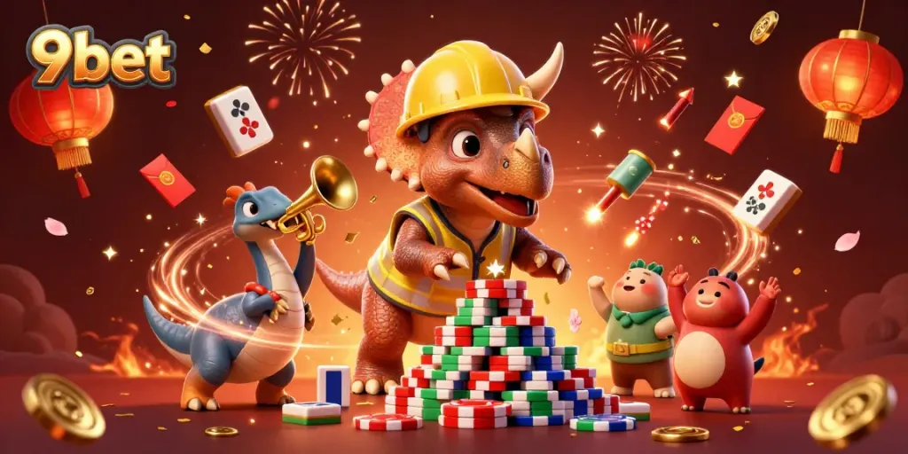 Engage with winning strategies on 9bet through this vibrant casino-themed illustration.