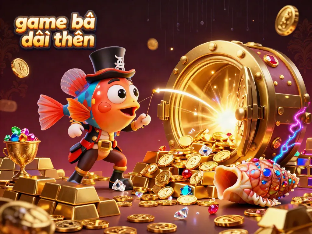 Experience the excitement of game bài đổi thưởng while the anglerfish attracts golden coins in an engaging casino scene.
