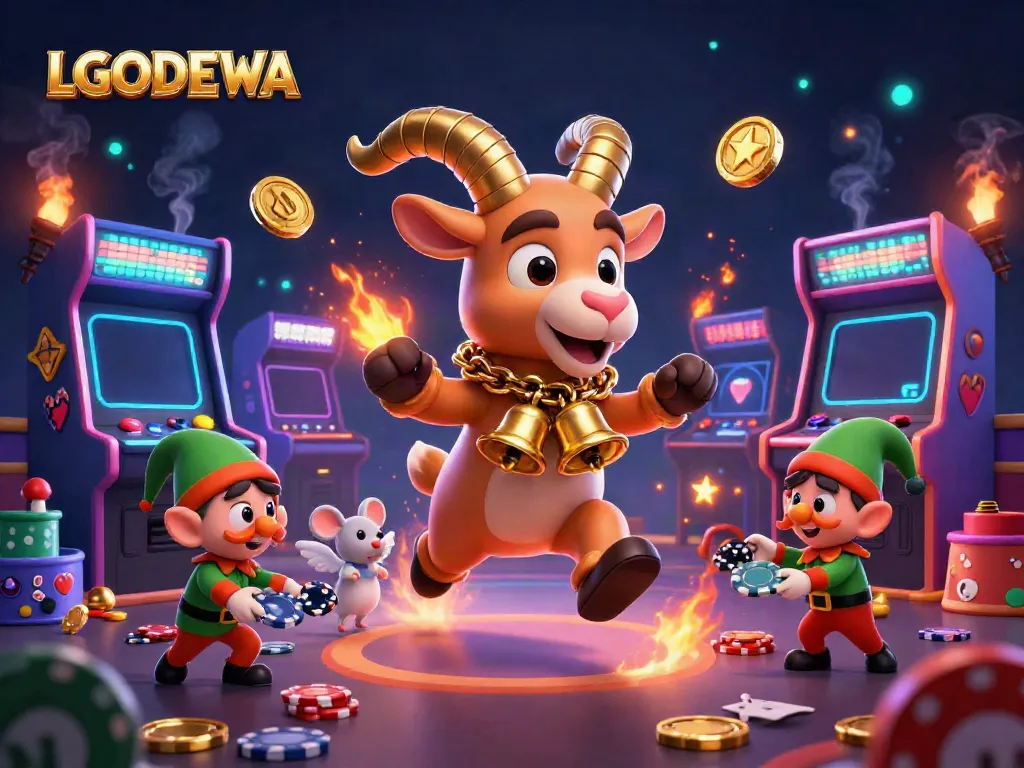 Win big at LGODEWA's festive casino with a 3D cartoon Krampus and his playful companions.