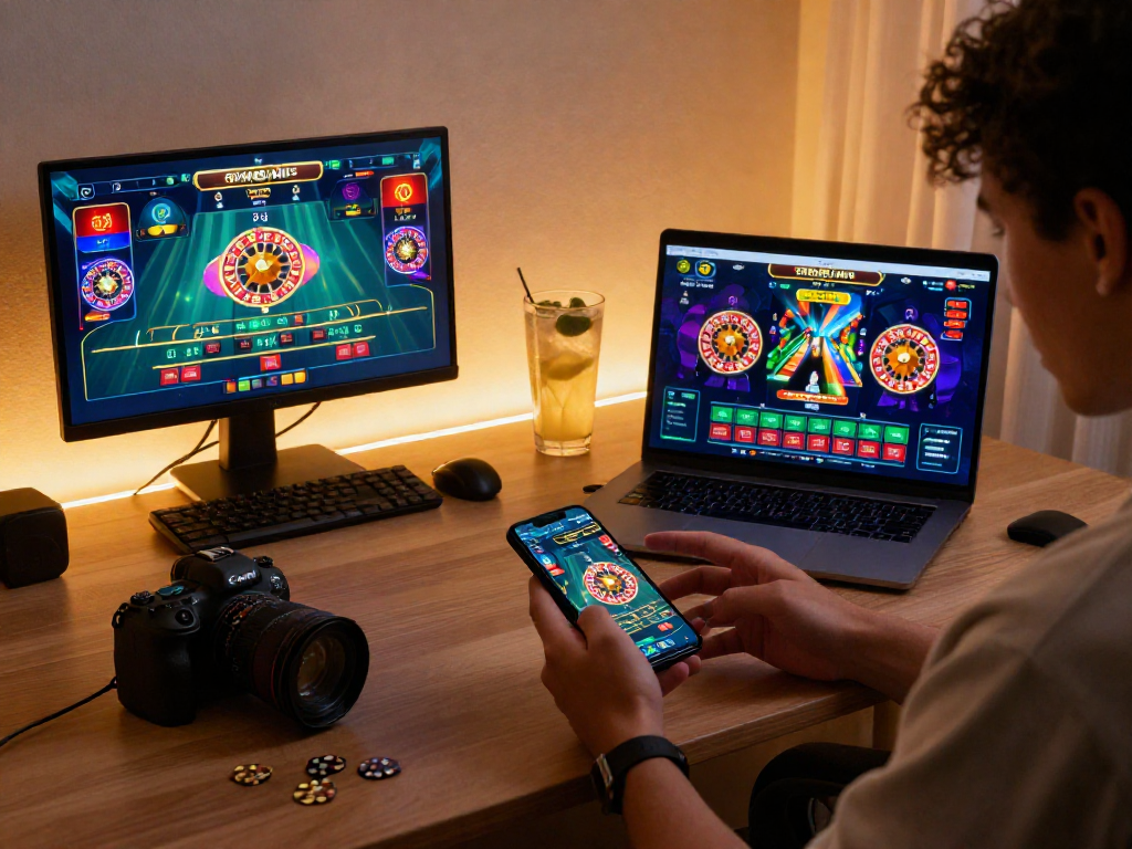 Engaged user enjoying an oxbet live betting experience on smartphone in stylish home setup.