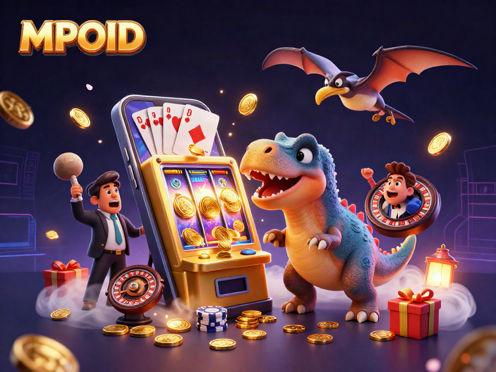 MPOID showcases a pachycephalosaurus winning coins at a vibrant online casino, illustrating explosive jackpots.
