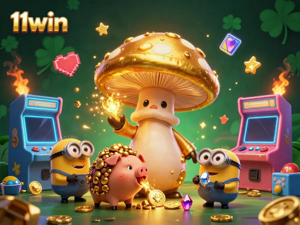 Ignite thrilling gameplay with the 11win wizard, treasure-hunting pig, and vibrant casino elements.
