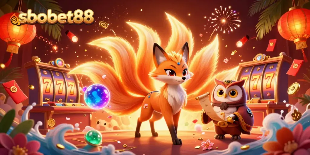 Engage with sbobet88 and enjoy thrilling slot adventures in this colorful 3D casino illustration.