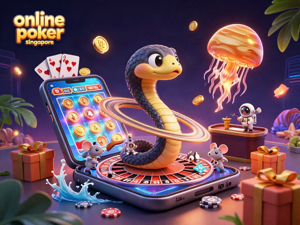 Experience online poker Singapore with a vibrant scene depicting gaming excitement and action.