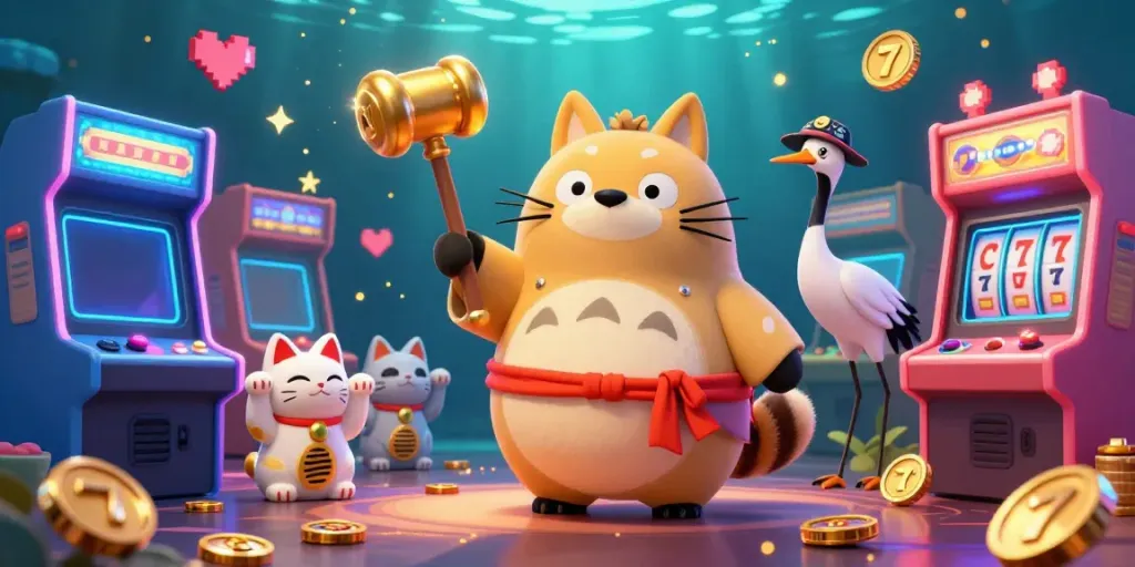 Experience the excitement of lx88 casino games with a cheerful tanuki and lucky symbols!