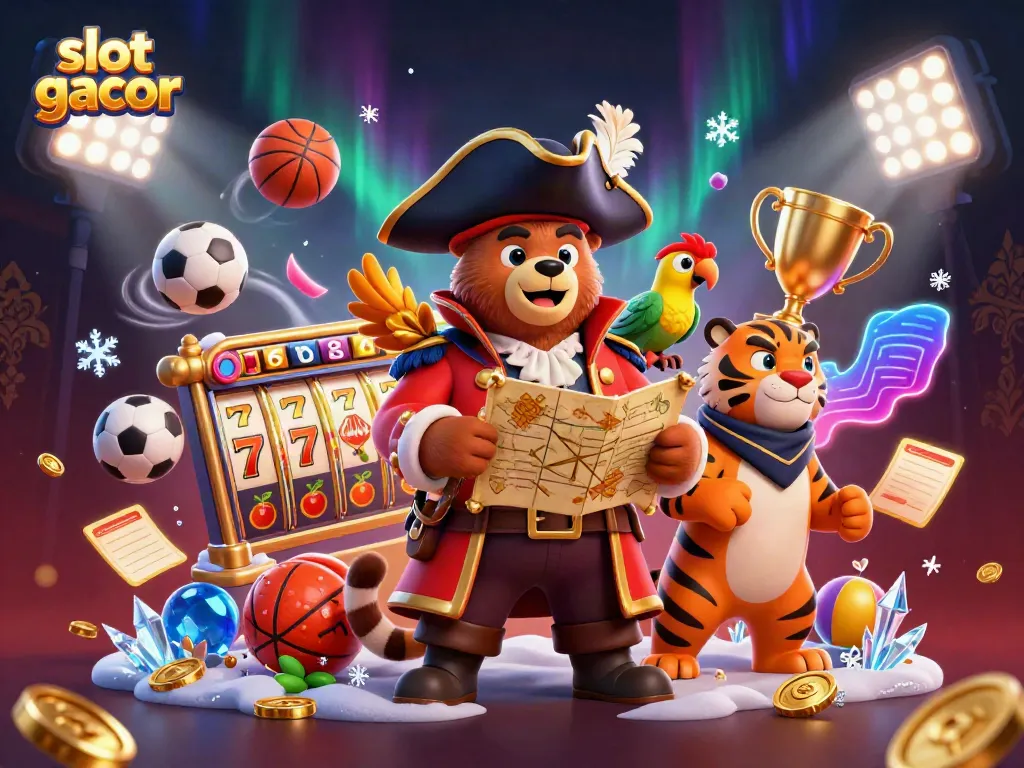 Engage in thrilling slot gacor games with a pirate-themed 3D casino adventure illustration.