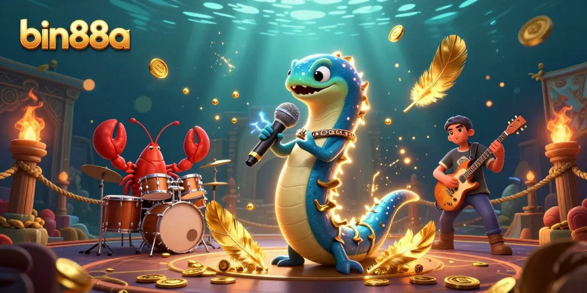 Engage in thrilling underwater gameplay with bin88a’s dynamic electric eel DJ performance, surrounded by vibrant casino elements.