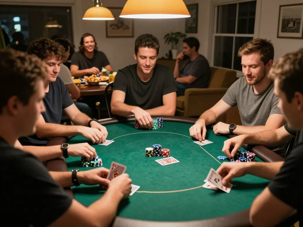 Earlyinsights on poker strategy shared among friends during a lively game night.