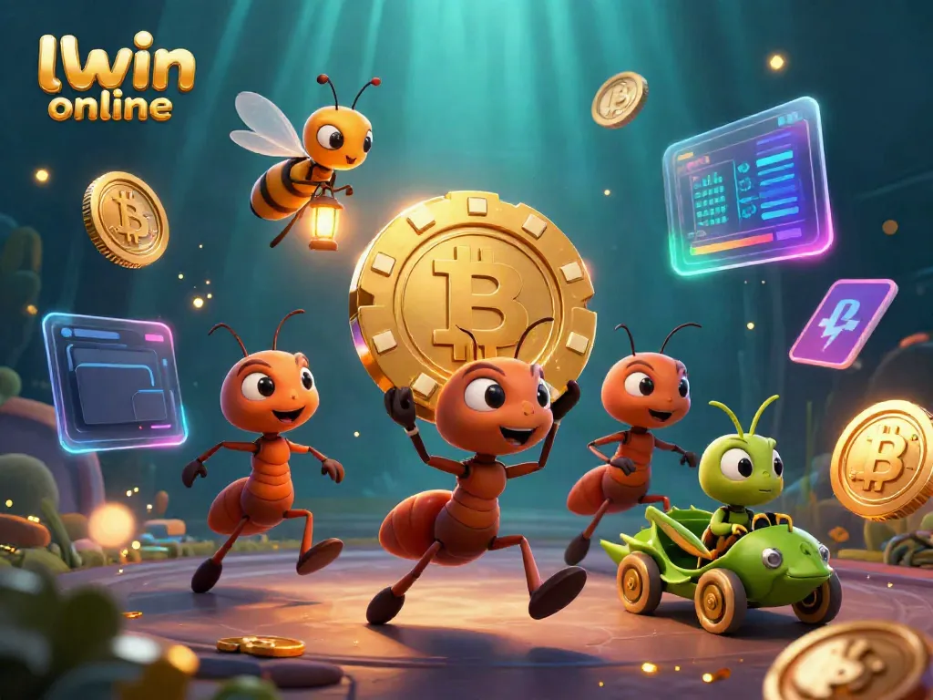Experience thrilling gaming action with llwin online, featuring a heist scene of ants and crypto elements.