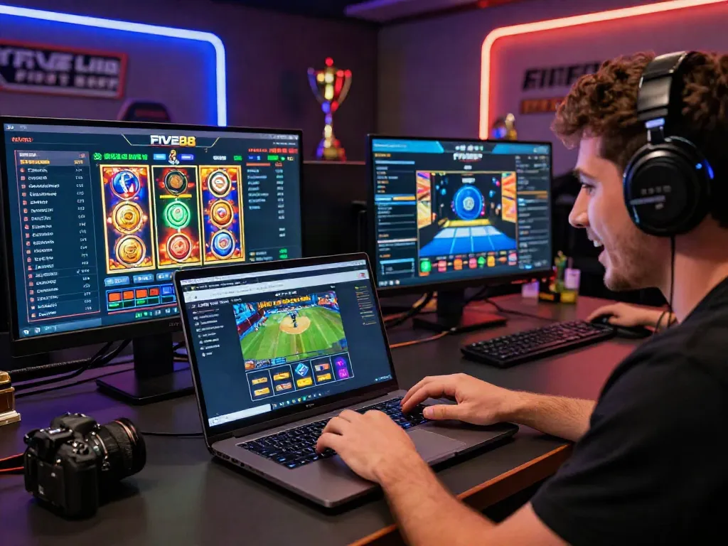 Immersive online gaming experience at https://five88bet.org/ with a player engaging in dynamic sports betting and live casino action.