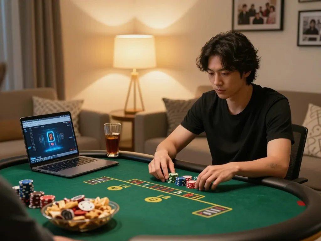 Người chơi 12bet tham gia vào trò poker trực tuyến với chiến lược tập trung trong một không gian ấm cúng tại nhà