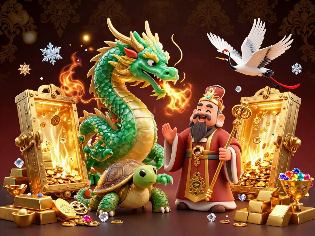 Experience the excitement of go88 with a majestic dragon and jewels in a vibrant casino world.