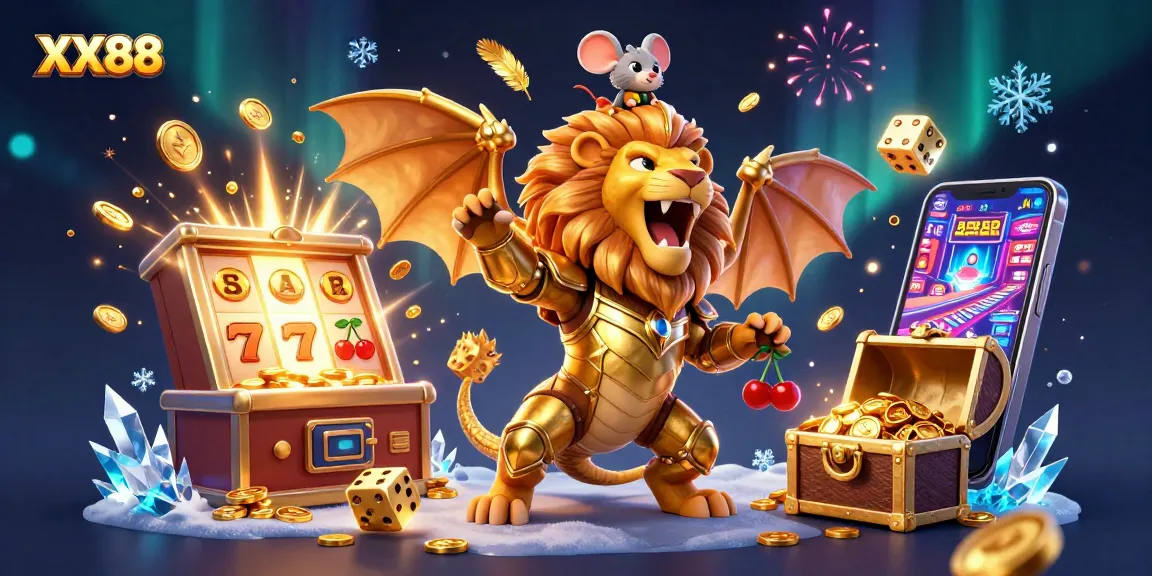 Join the exhilarating world of XX88 with a roaring chimera and dynamic casino elements.