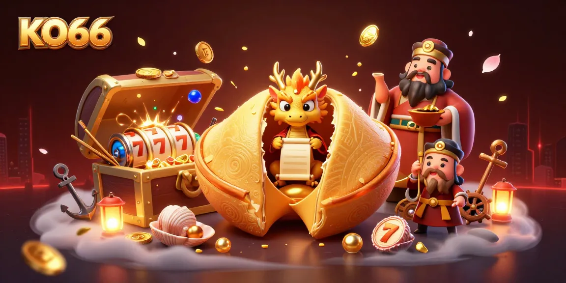 Win big at KO66 with a dynamic scene showcasing a golden fortune cookie and lively dragons!