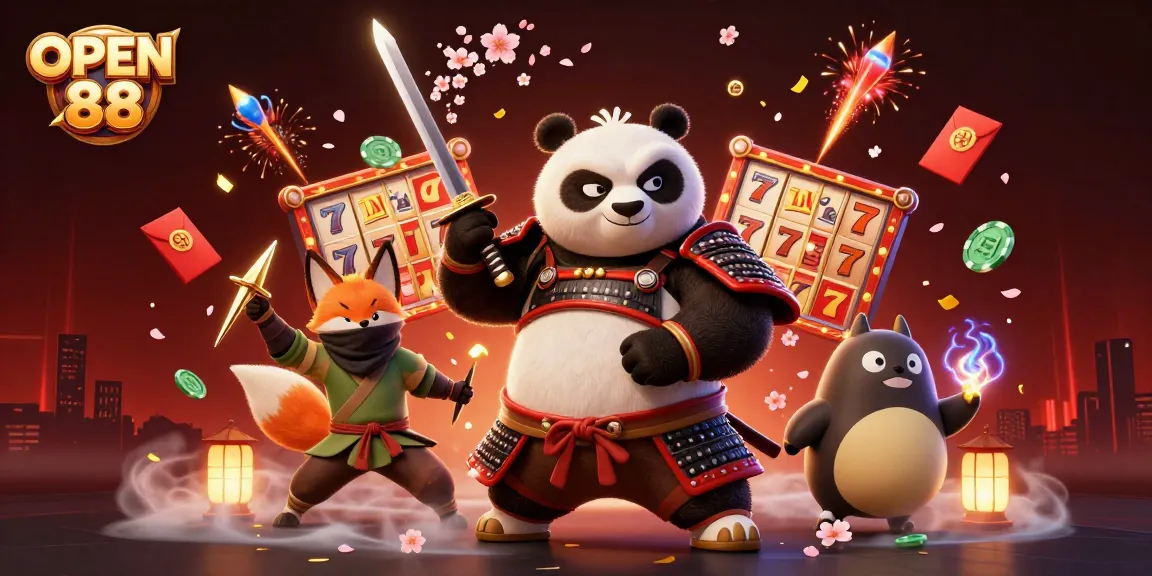 Engage with OPEN 88's dynamic casino scene featuring animated characters and exciting gaming elements.