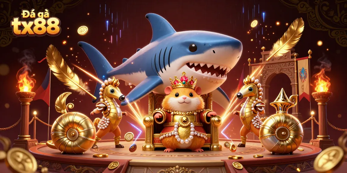 Engage with Đá gà tx88 as the golden hamster king reigns over a vibrant betting arena full of excitement.
