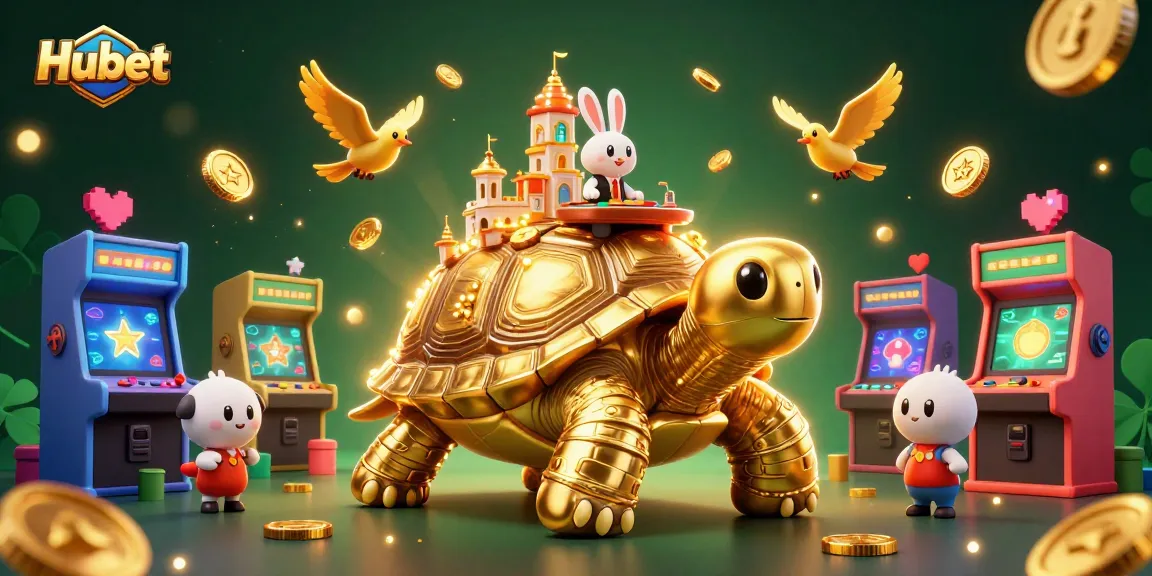 Win big with Hubet's exciting casino experience featuring a golden tortoise and dealer.