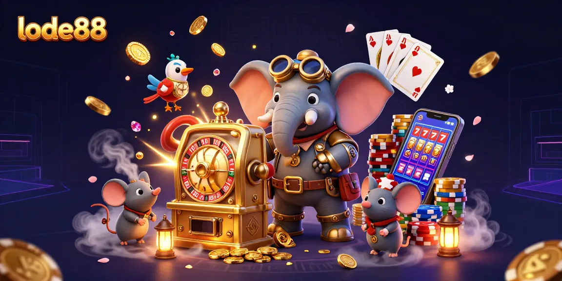 Win big with the captivating lode88 slots, featuring vibrant steampunk characters and rich casino elements.