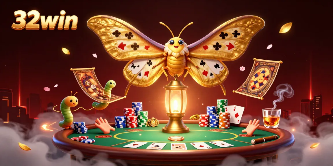 Experience the thrill of 32win with a captivating 3D casino scene showcasing its vibrant poker atmosphere.