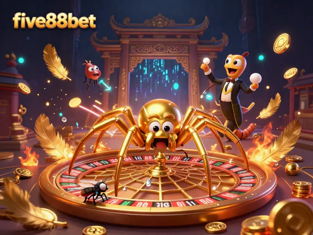 Experience the thrill of gameplay at five88bet with a fantastical roulette wheel and lively characters.