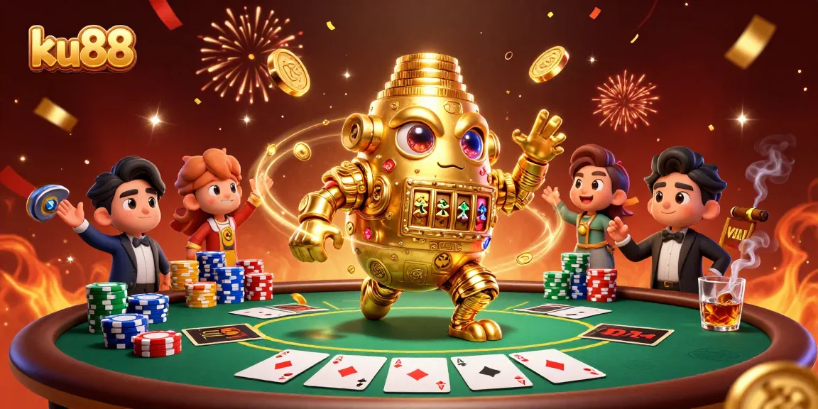 Experience the excitement of ku88 with a vibrant casino scene featuring a golden golem.