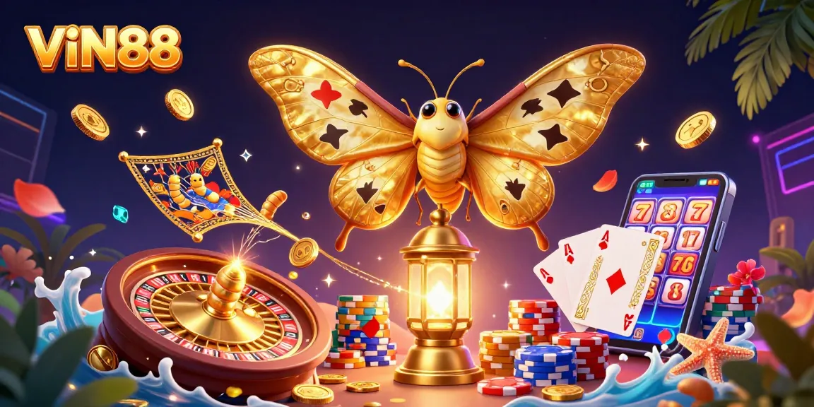 Celebrate winning with VIN88’s thrilling casino adventure surrounded by treasures and gaming icons.