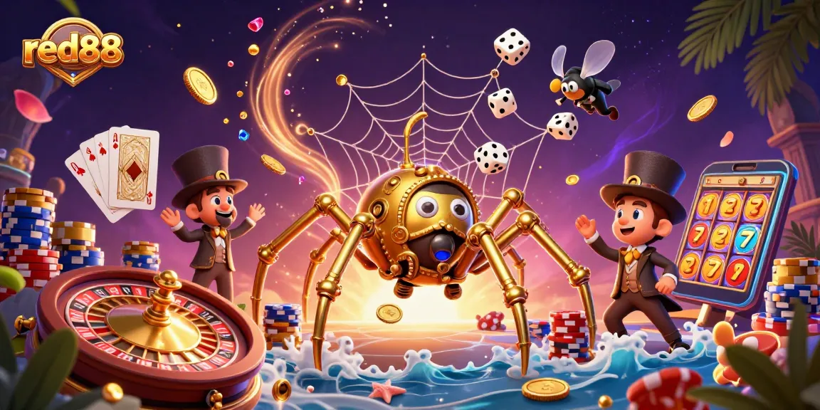 Experience the thrill of red88 with a vibrant steampunk casino scene featuring golden elements and playful characters.