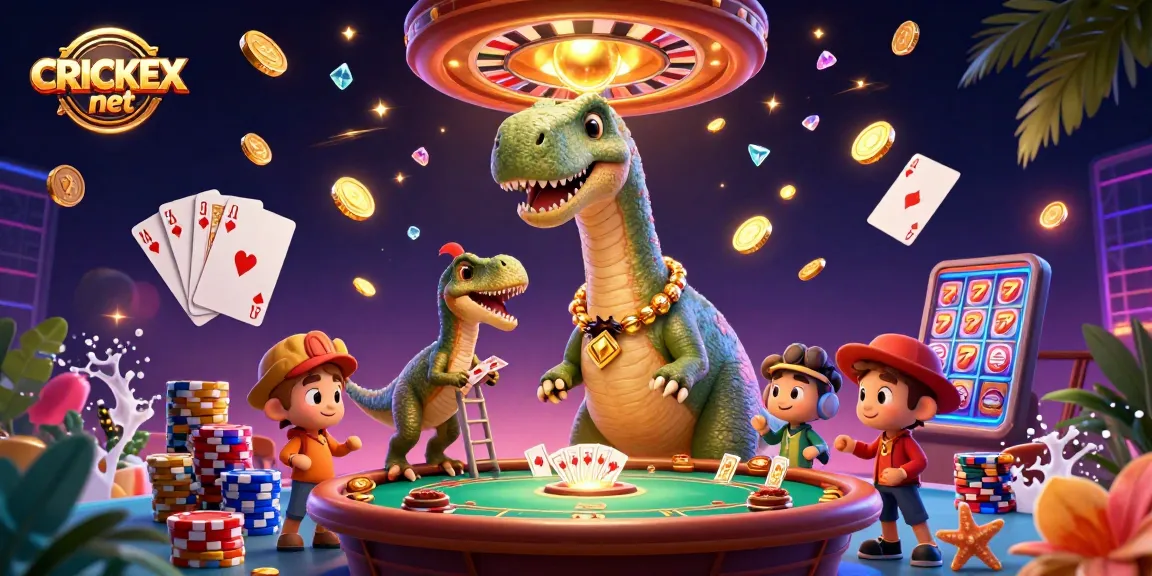 Experience the thrilling world of CRICKEX net with vibrant casino elements and dynamic characters.